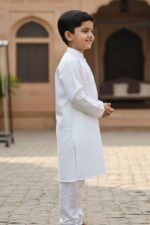 Cotton Boys Kurta Set | Cotton Kids Kurta Pajama | Mandarin Collar, Elastic Pajama | Festive (White) - Image 2