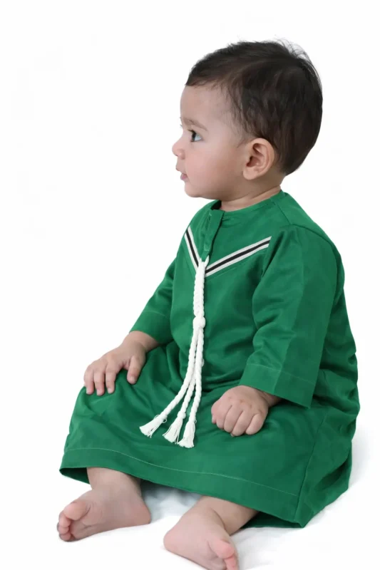 Kids Omani Thobe Bottle Green | Baby Boy Arabic Jubba | Cotton Islamic Dress for Boys (6 Months – 6 Years)