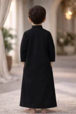 ISLIBA Premium Black Arabic Jubba Thobe for Boys | Ramadan & Eid Wear | Soft Comfortable Fabric | Hand-Tailored Stitching | Jubba for Baby Boys & Kids Black - Image 4